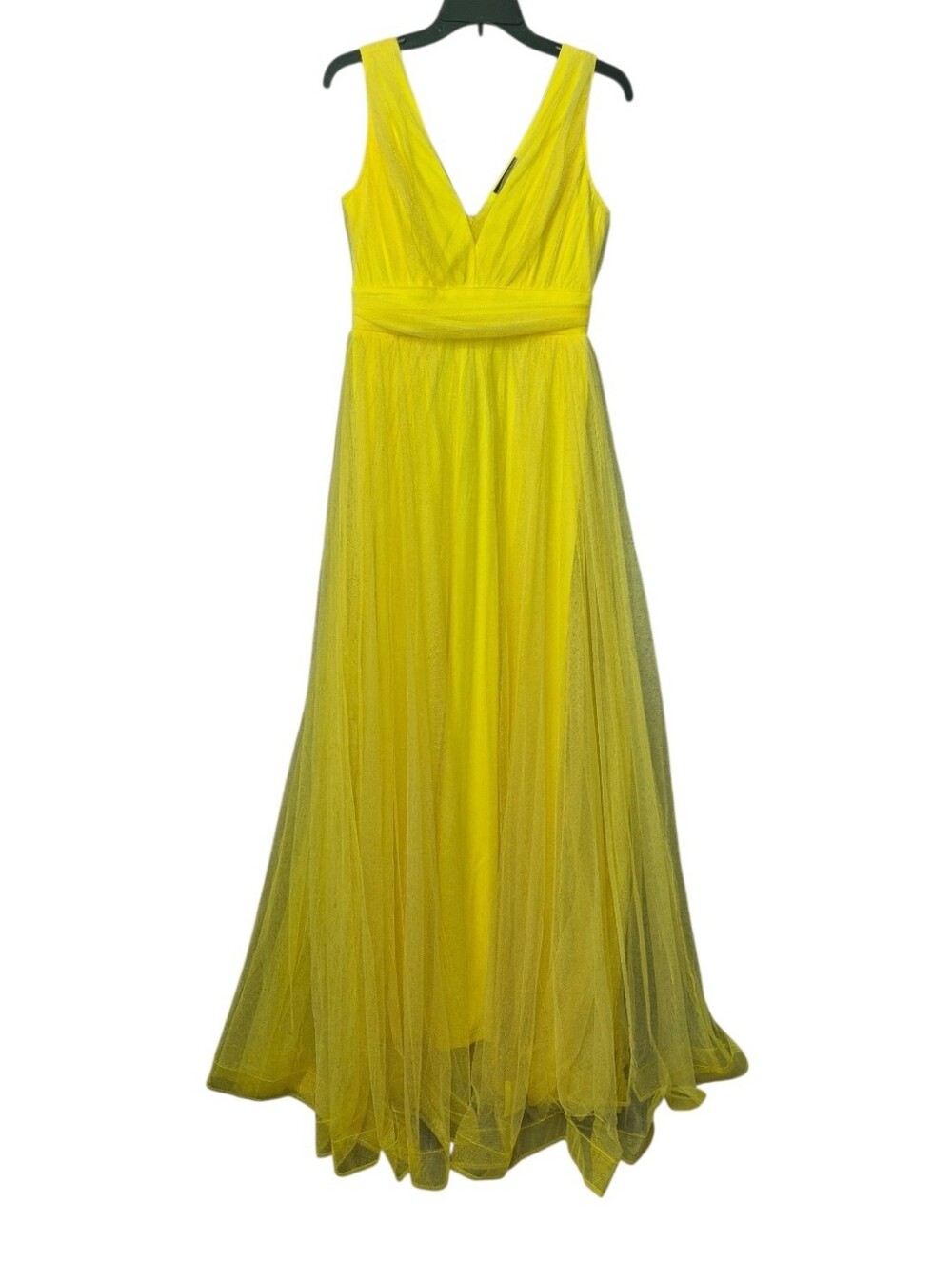 Yellow V-Neck Tulle Evening Gown